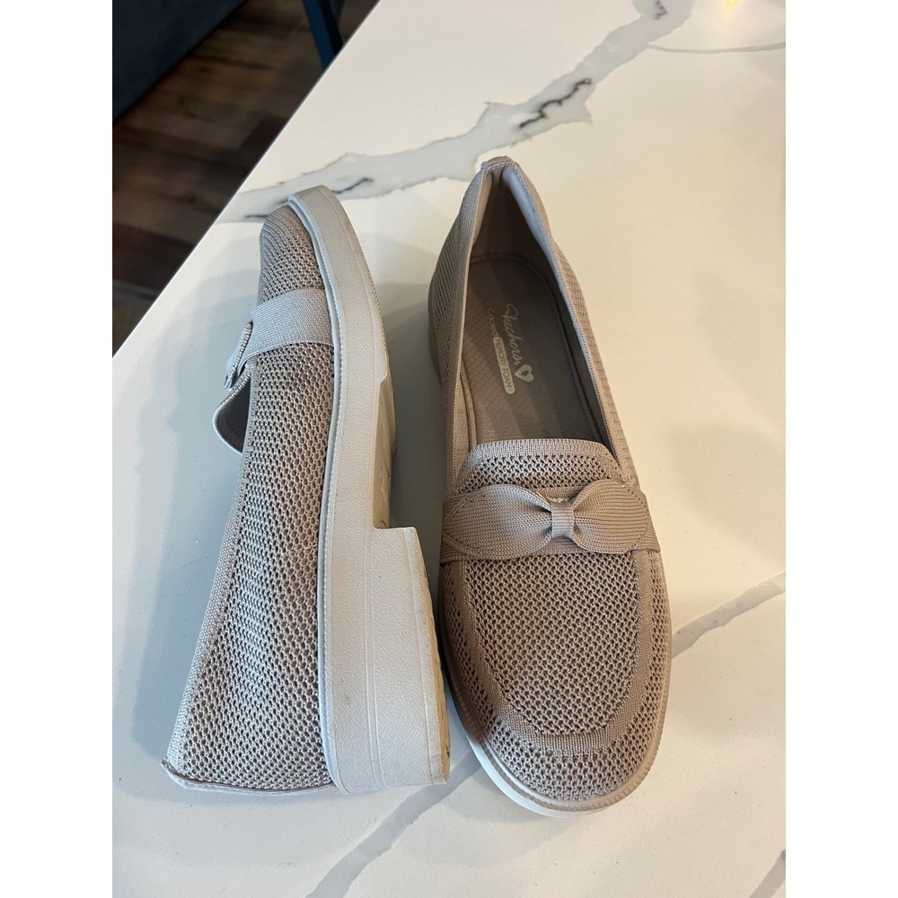 Skechers Cleo 2.0 Love Spell Taupe Knit Bow‎ Loafers Flats Stretch Fit 9.5